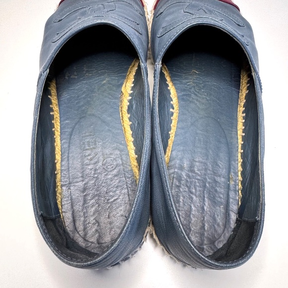 CHANEL CC Blue Red Lambskin Leather Espadrilles Flats Loafers EU 38 fit US 7 - Picture 10 of 14
